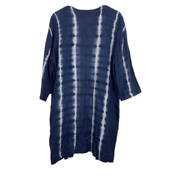 Chicos Blue & White Tie-Dye Linen Open Front Duster Jacket Size 2 (US 12/14) - Picture 14 of 14
